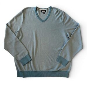 Lands'‎ End Men's XL Supima Cotton V-Neck Sweater Blue Textured Knit 46-48